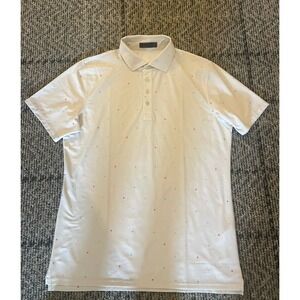 G Fore Golf Shirt Mens Large White Stars Performance Stretch G/FORE Polo Tech